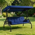 thumbnail image 3 of Clouddwell Outdoor Porch Swing with Stand and Canopy, 3-Seat Porch Swing with Stand for Garden, Yard & Balcony, Blue, 3 of 9
