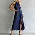 thumbnail image 5 of fheaev Women's Maxi Dress Linen Relaxed Fit Sleeveless Button Front Slit for Everyday Navy S, 5 of 7
