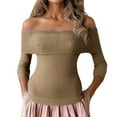 thumbnail image 4 of DHFJKG Off Shoulder Sweaters For Women Sexy Slim Fit Knit Long Sleeve Pullover Fashion Solid Color Spring Fall Trendy Tops, 4 of 5