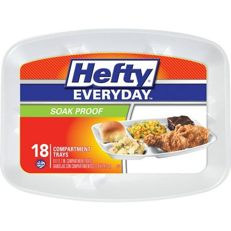 ( 2 Pack ) Hefty Everyday Compartment Trays, Soak Proof, 18 Count