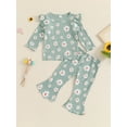 thumbnail image 2 of Nygoyerh Toddler Girls Fall Outfit 12M 18M 24M 3T 4T 5T Ruffle Long Sleeve Floral Print Tops + Flare Pants 2PCS Sets Baby Clothing, 2 of 7