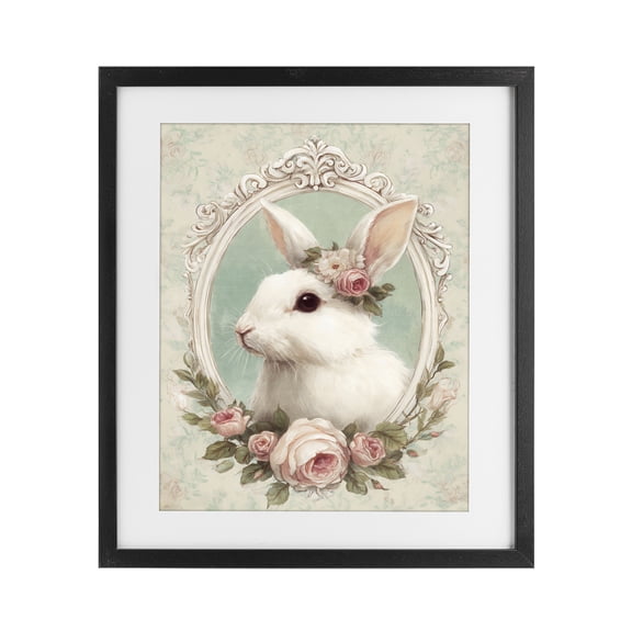 Stupell Industries Flower Fringed Bunny Portrait Black Framed Print Under Glass, design by Ink Drop Loft