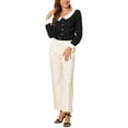 thumbnail image 2 of INSPIRE CHIC Women's Heart Print Contrast Collar Button Front Long Sleeve Shirt L Black, 2 of 7