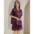 thumbnail image 2 of SWSMCLT Women's Satin Pajama Set Short Sleeve Button Down Classic Pajamas Summer Pjs 2 Piece Shorts Silky Cool Purple X-Small, 2 of 5
