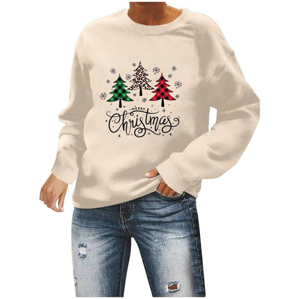 Sudaderas Navideñas Para Mujer Camiseta Suelta Estampada Blusa de Manga Larga Cuello Redondo Tops Casuales Odeerbi ODB191916