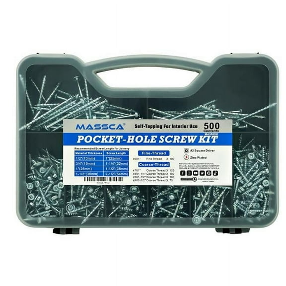 Massca Products X002L7YAIJ Pocket-Hole Screw Kit - Self Tapping Zinc Plated Screws - 500 Units