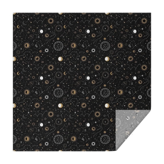 Black Gold Zodiac Sun Moon Pattern Square Tablecloth,Waterproof Square Table Cover,Wipeable Spillproof Washable Table Cover for Home Kitchen Party Decor 42"X42"(107x107cm)