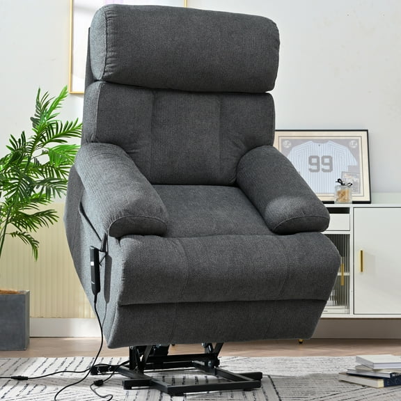 UHOMEPRO Power Lift Recliner Chair for Elderly and Adults, Modern Single Sofa Recliner with Extended Footrest and Infinite Position, Electric Reclining Mechanism for Living Room Home Theater, Gray