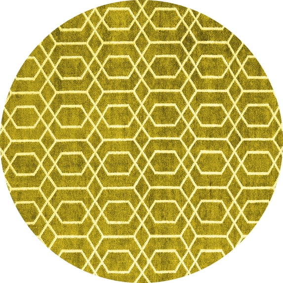 Ahgly Company Machine Washable Indoor Round Abstract Yellow Contemporary Area Rugs, 3' Round