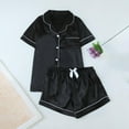 thumbnail image 3 of Maplenight Silk Satin Pajamas for Women Set Soft Button Down Tops and Shorts 2 Piece Loungewear Pjs Sets Summer Short Sleeve Sleepwear, 3 of 7