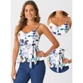 thumbnail image 2 of DARING DIVA Women's Floral Sleeveless Tie Waist Peplum Tank Top M White Purple, 2 of 6