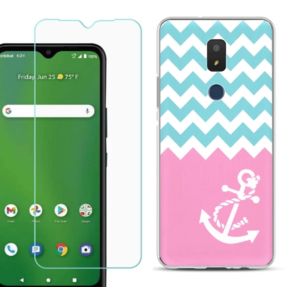Slim-Fit TPU Fashion Phone Case for Cricket Icon 3, with Tempered Glass Screen Protector, by OneToughShield ® - Chevron/Anchor