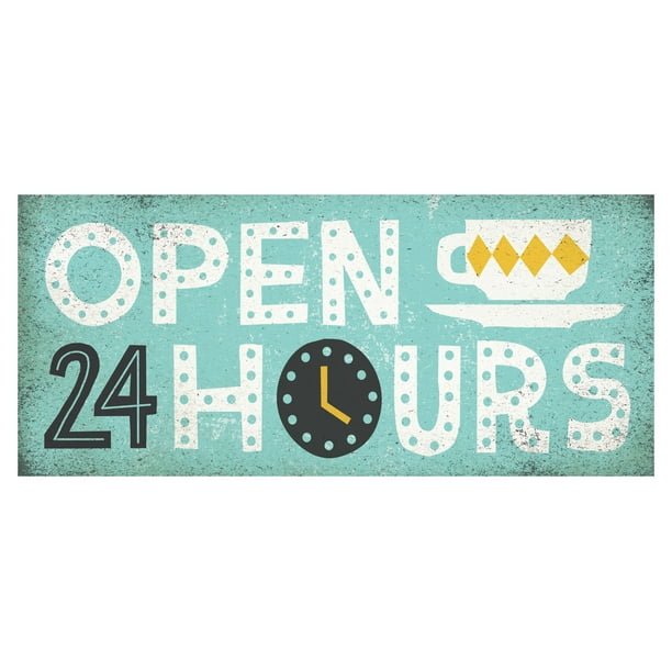 Adorable Grey Teal And Yellow Open 24 Hours Print By Michael Mullan Kitchen Decor One 20x8in Unframed Paper Posters Walmart Com Walmart Com