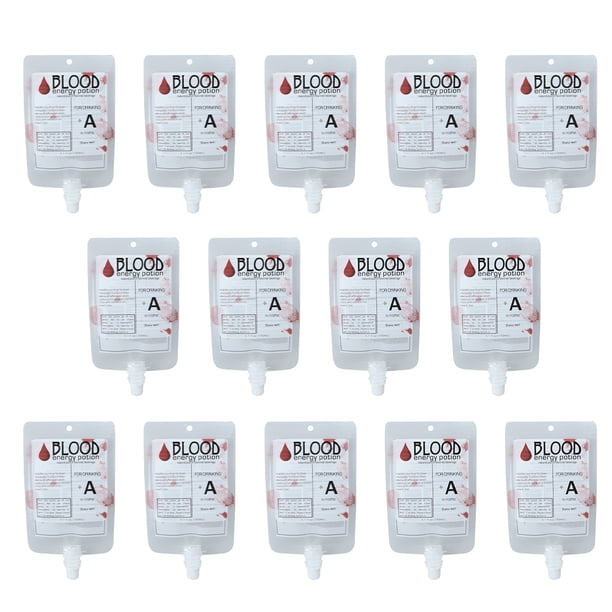 FELTECHELECTR 14 bolsas de sangre para beber, suministros para bromas de fiesta, recipientes portátiles para bebidas (tipo de sangre aleatorio)