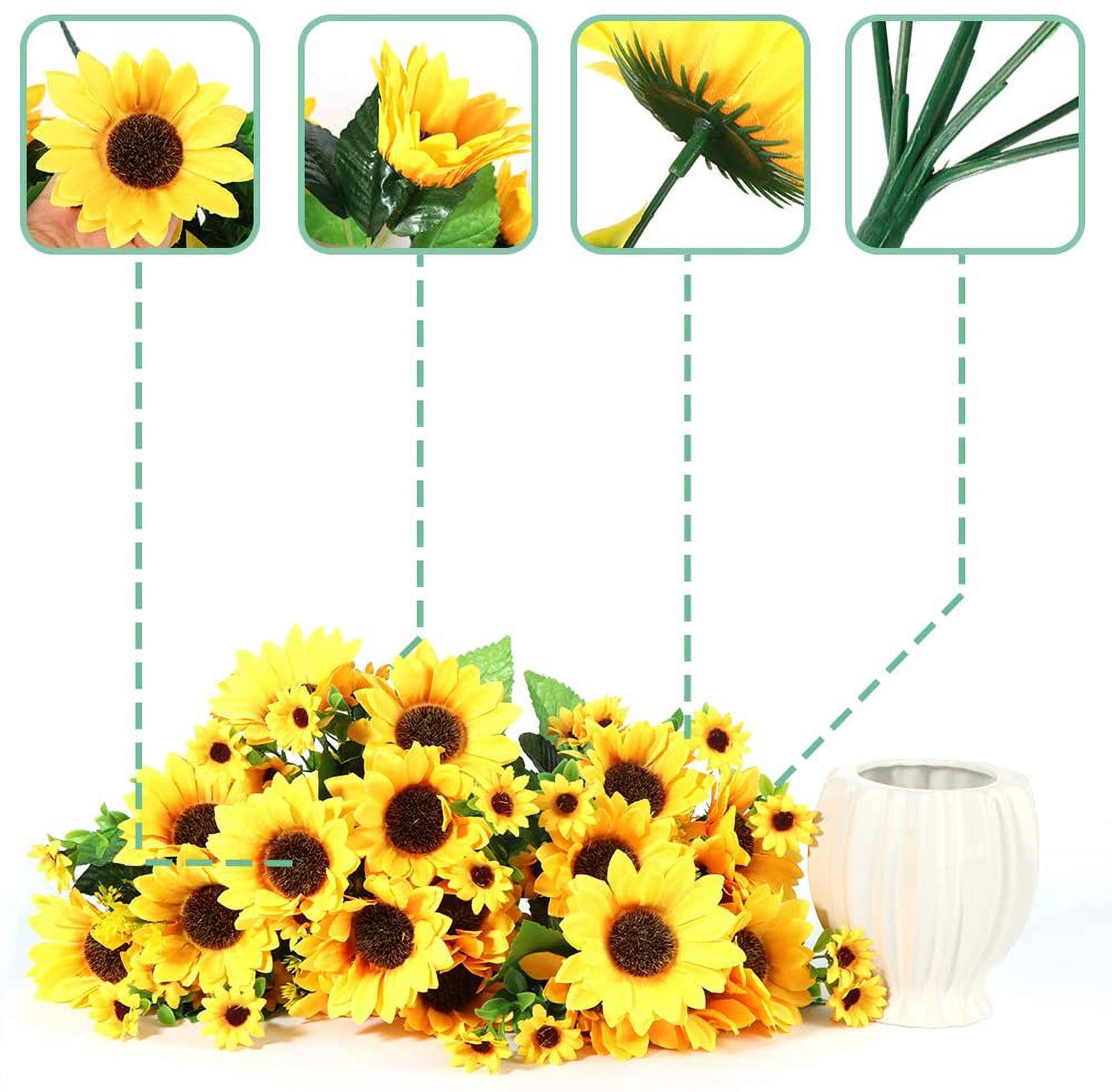 Fall Artificial Flowers in Ceramics Vase, Silk Flower Arrangements, Faux Sunflowers Bouquets with Vase for Desktop Decoration (Ripple Ceramic Sunflower)