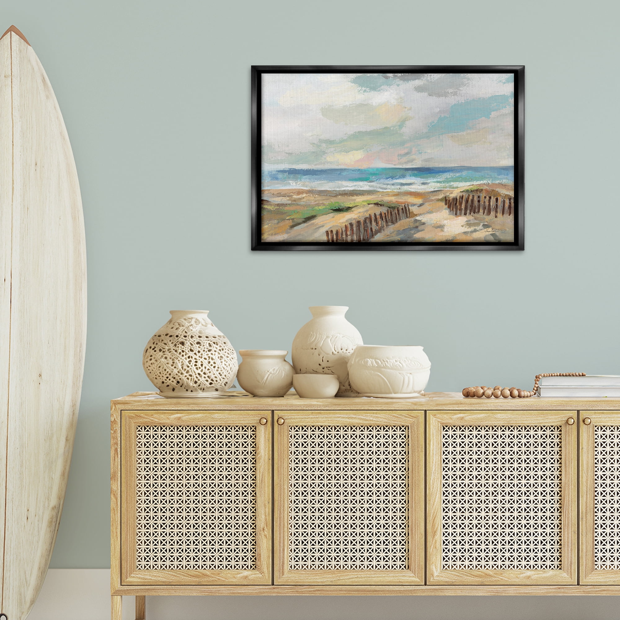 Stupell Industries Summer Beach Dunes Landscape & Nature Painting Black Floater Framed Canvas Art Print Wall Art, 31 x 21