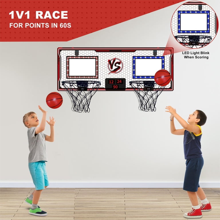 Indoor Basketball Hoop With LED Scoreboard & Timer - Over-The-Door Mini Hoop For Kids 8-12