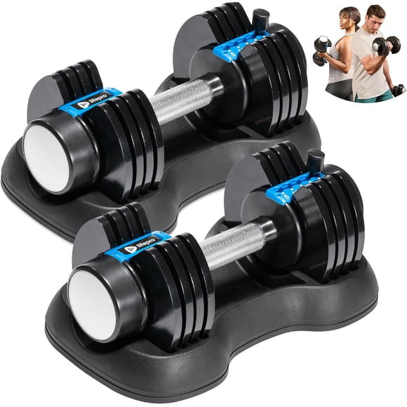 LifePro 5in1 Adjustable Dumbbells Set – 25 lb Each Quick Adjust Weights Dumbbells with Rack for Home Gym & Strength Training - Black