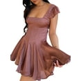 thumbnail image 1 of xiaxaixu Robe d'Été Décontractée pour Femmes Couleur Unie Col Carré Manches 1/4 Dos Nu Robe de Plage Vacances Fête Mini Robe, 1 of 4