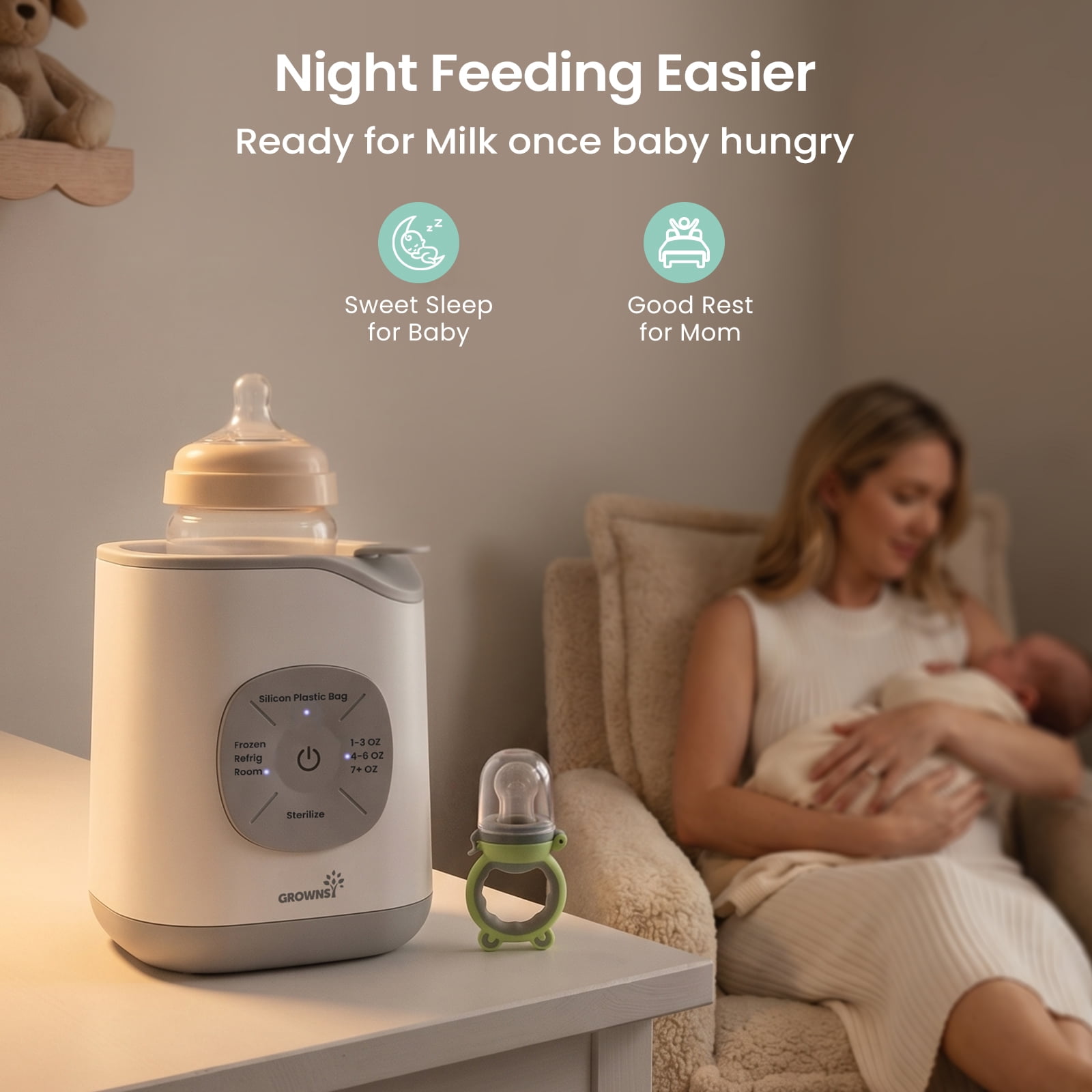 Grownsy Fast Baby Bottle Warmer 10 in 1 for Breastmilk& Formula with Food Feeder Pacifier