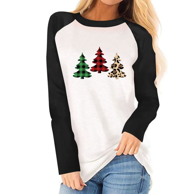 Pntutb - Camiseta de Navidad para mujer, temporada festiva, regalo para amantes, camiseta de manga larga para mujer, camiseta con costuras a juego de colores Pntutb Pntutb-4148