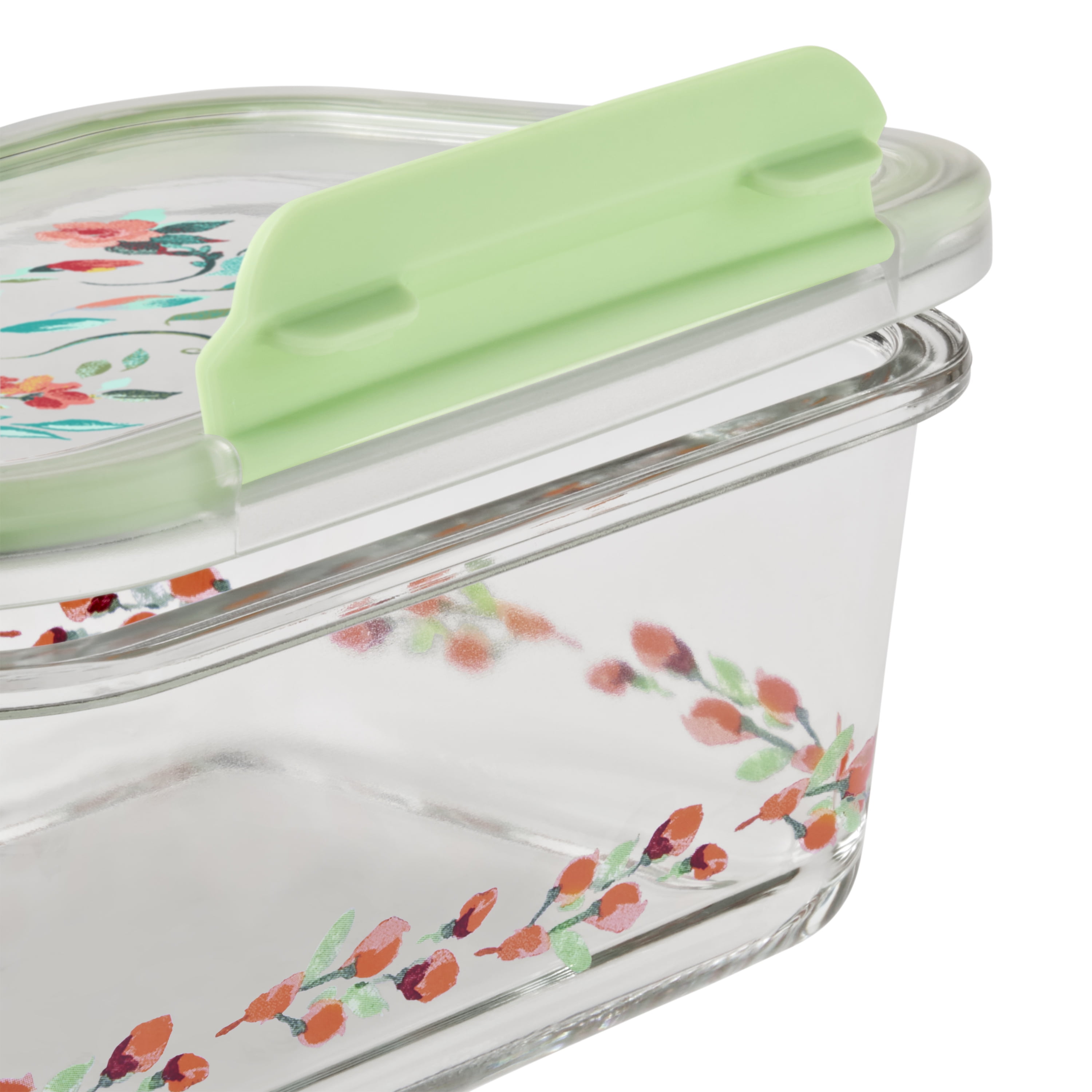 The Pioneer Woman Painted Meadow 4 Pieces 4 Cup Rectangle Glass Food Storage Containers with Tritan Lid. Set of 2