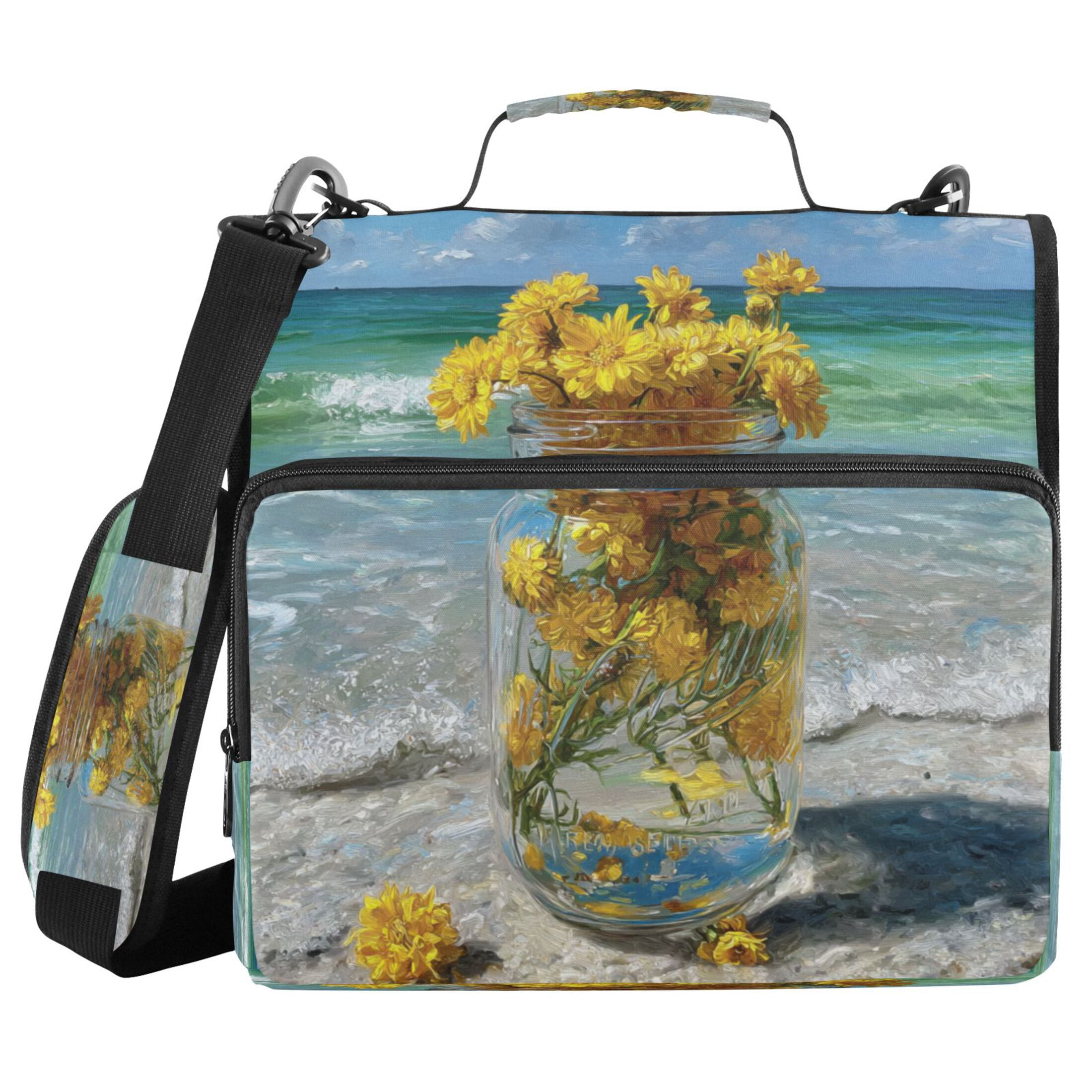 Zipper Binder 3 Rings Stationery Office Files Daily Organizer File Folder Storage Bag Yellow Daisy Glass Jar