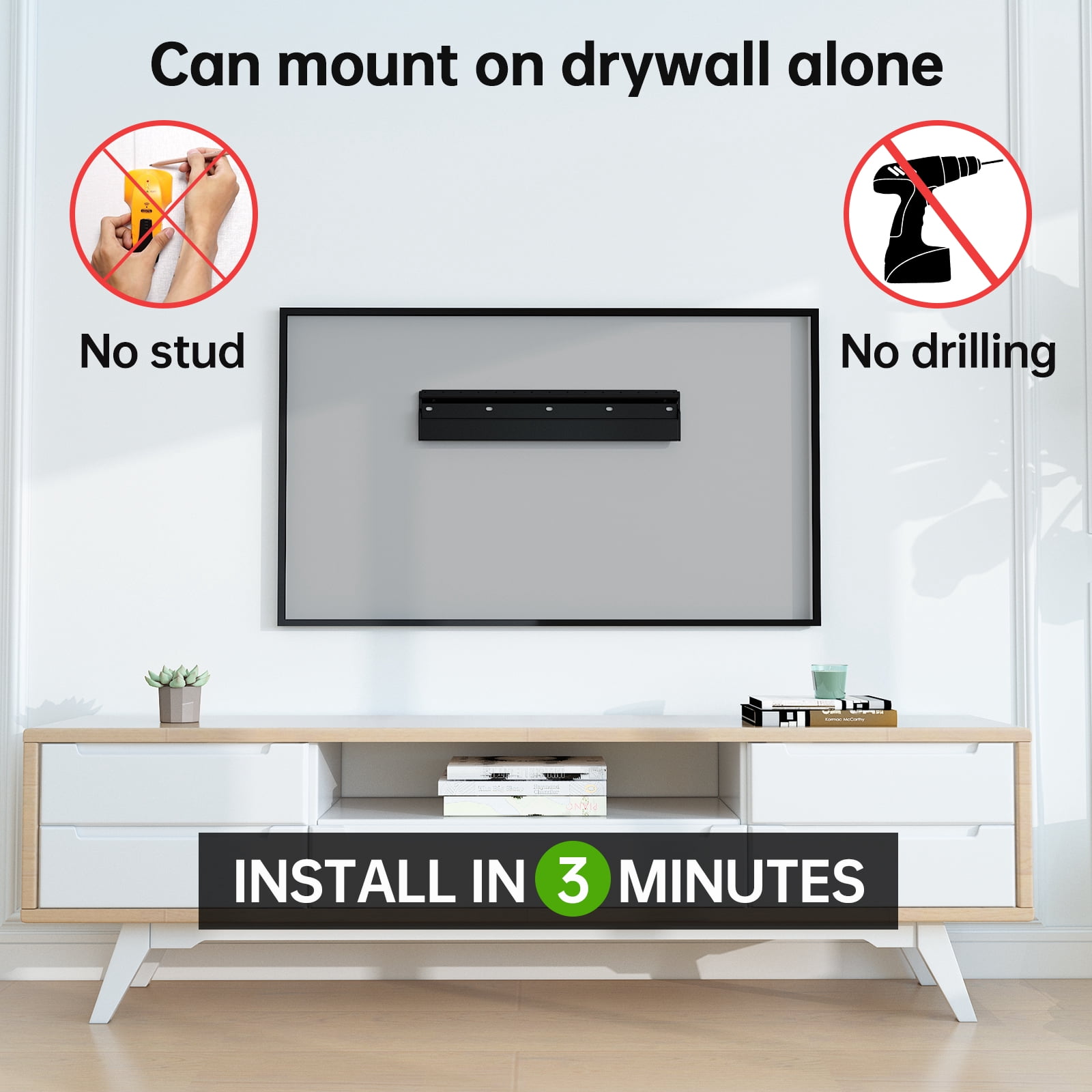 USX MOUNT No Stud TV Wall Mount for Most 26-65 Inch TVs up to 100 lbs, No Drill & Non Damage Drywall Studless TV Mount, Max VESA 400x400mm