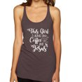 thumbnail image 1 of Wild Bobby This Girl Runs On Coffee And Jesus Inspirational/Christian Women Tri-Blend Racerback Tank Top, Brown, Small, 1 of 5