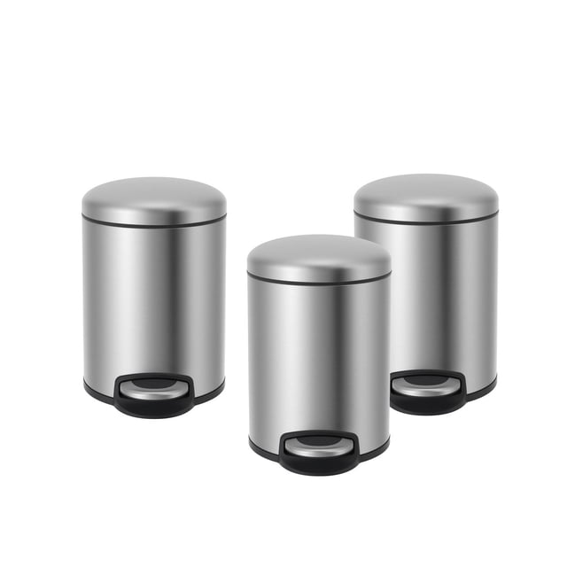 EKO Maggey Combo 3 Botes de basura redondo con pedal para baño 5L. 3 Pack acabado acero inoxidable c EKO 3 X EK9213MT-5L