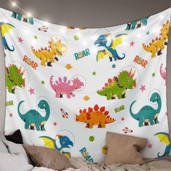 Cute Dinosaur Tapestry for Bedroom Wall Hanging Tapestry, Cartoon Dino Funny Boys Girls Children Ceiling Backdrop Tapestries Poster Blanket Wall Decor for Teens Room Living Room Dorm 51" x 59"