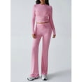 thumbnail image 4 of Conjuntos de 2 Piezas para Mujer, Larga, Cuello Redondo, Pantalones Acampanados de Cintura Alta, Conjuntos de Chándal, Ropa de Calle. Rosa S, 4 of 9