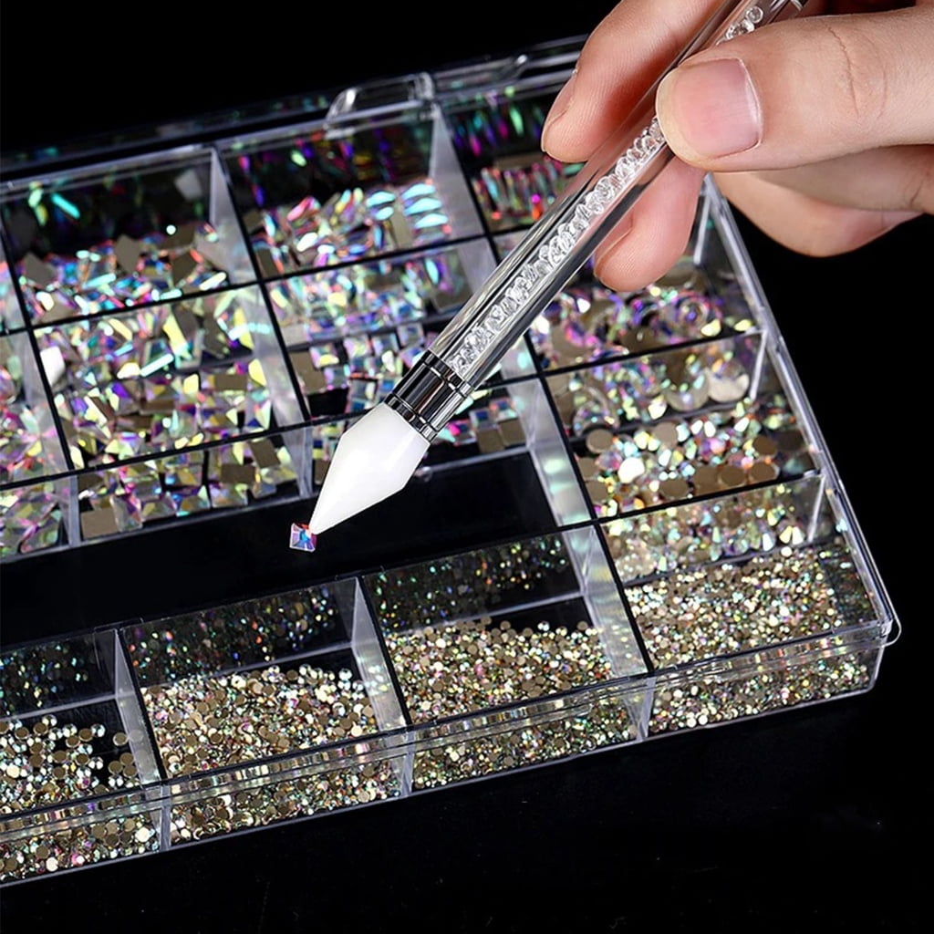Nail Crystal Rhinestones Kit,Mix Shape AB Glass,3D Diamonds Flatback Crystals with Drill Pen,Nail Crystal,Nail Art Decor