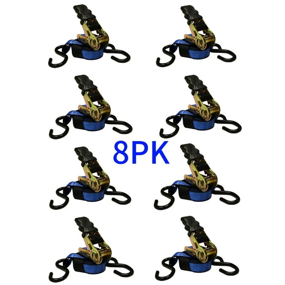 Everest 8-PK 1in x 10ft Blue Ratchet Tie Down Straps 1500LBS Break Strength 500LBS WLL