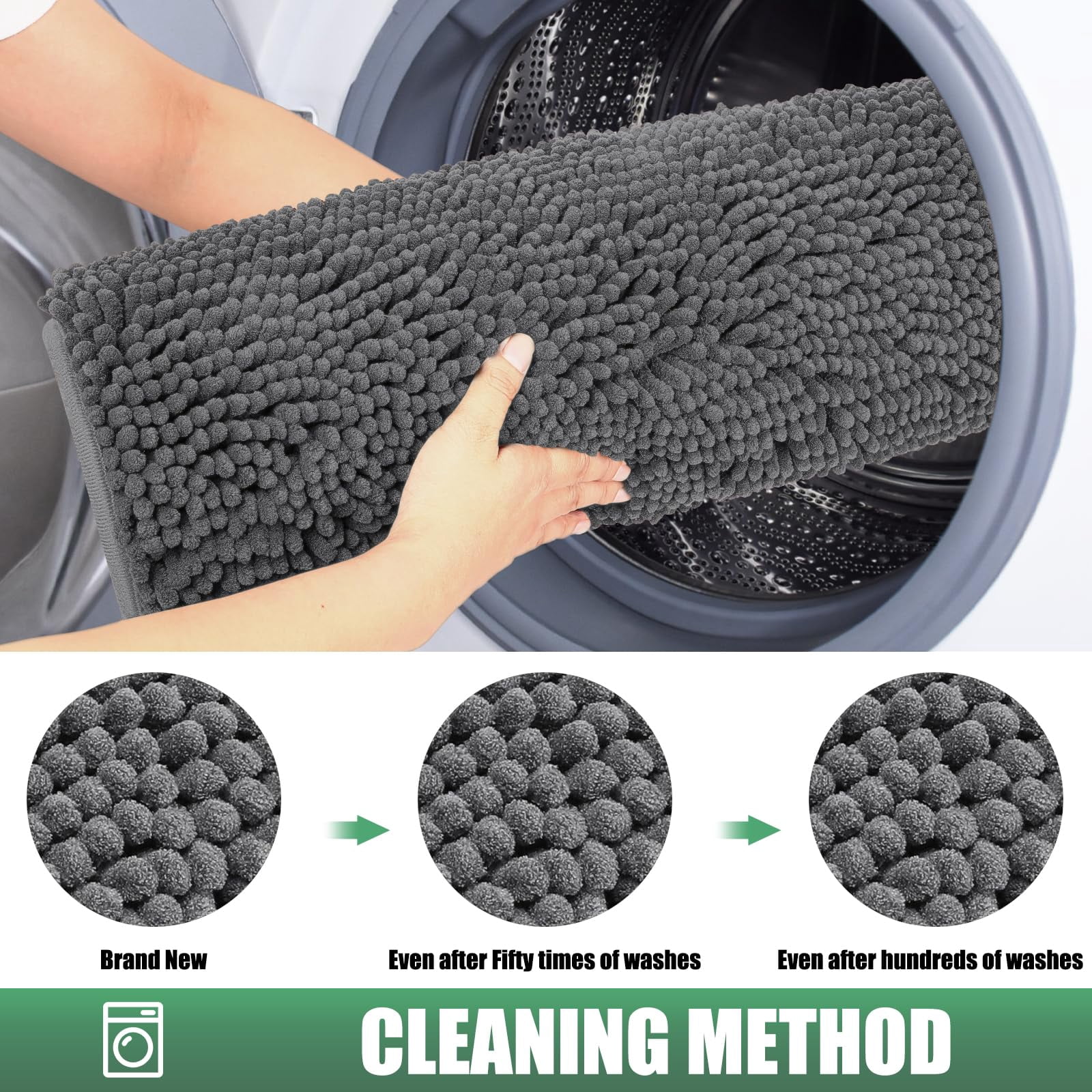 Chenille Absorbent Outdoor Doormat 60" x 36", Washable Muddy Door Mats for Dog Non Slip Indoor Doormat Dog Mat for Muddy Paw Front Inside Doormats for Entryway Grey