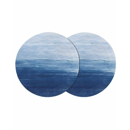 Navy Blue Ombre Round 15 Inch Placemats Set of 2 Modern Abstract Art Ocean Oil Painting HeatResistant Non Slip Place Mats for Dining Table Wipeable Braided Kitchen Table Mats for Housewarming