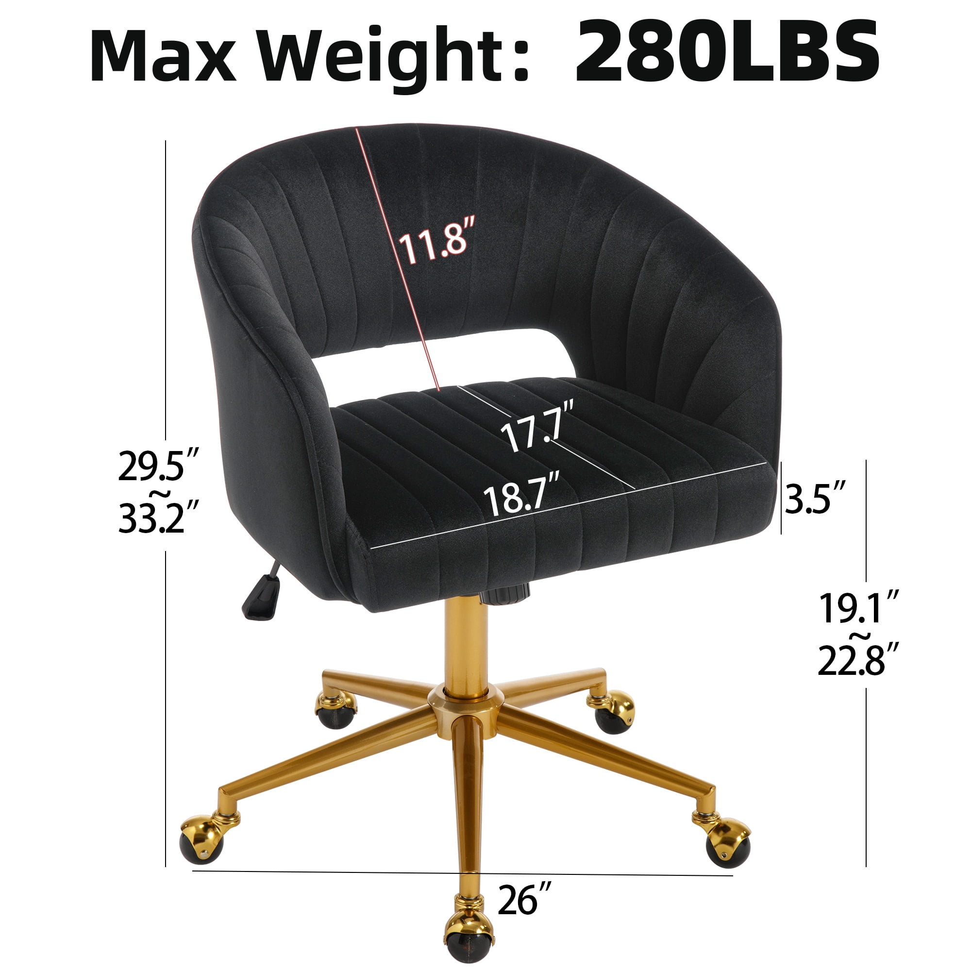 Westice Home Office Desk Chairs, Velvet Rolling Chair, Height Adjustable Swivel Vanity Chair, Ergonomic Chair for Study, Living Room Computer Room, Black