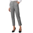 thumbnail image 4 of INSPIRE CHIC Women's Tartan Plaid Pants Elastic High Waist Straight Long Trousers L Grey Black, 4 of 6
