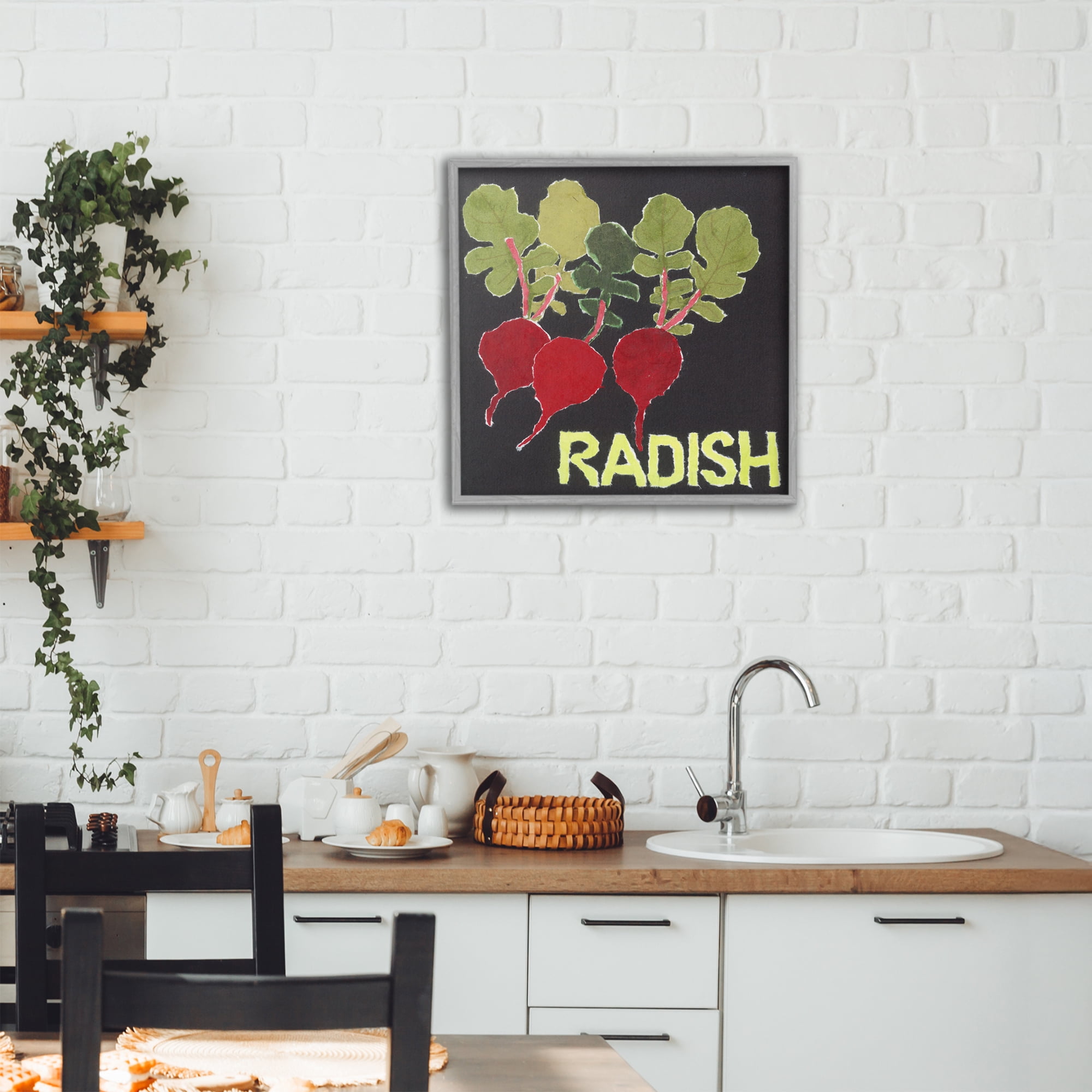 Stupell Industries Collaged Radish Vegetables Gray Framed Giclee Art, design by Nancy Overton