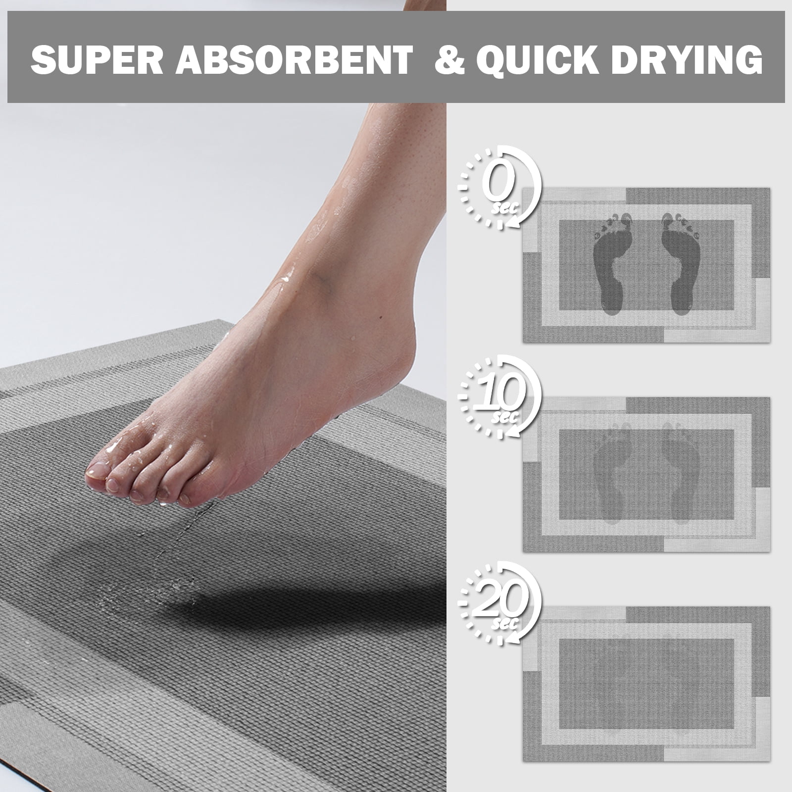 QiCaiJia Non Slip Bathroom Rugs, Absorbent Quick Dry Thin Bath Mat With Rubber Backing For Bathroom Floor Fit Under Door 20"x32" Light Gray