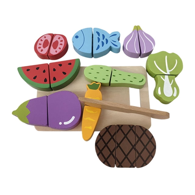 Juguetes de madera, educación temprana, cortar frutas y verduras, juego de rol de comida, juguetes de madera para niños y niñas para el Día del Niño
