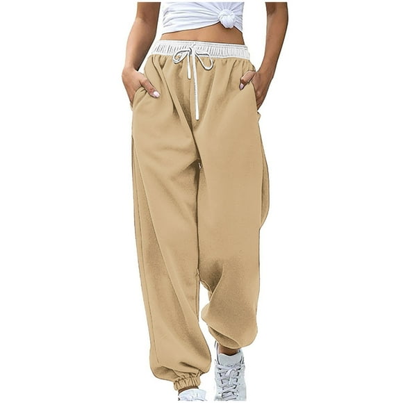 AherBiu Womens Sweatpants Fleece High Waisted Joggers Baggy Winter Warm Lounge Pants with Pockets