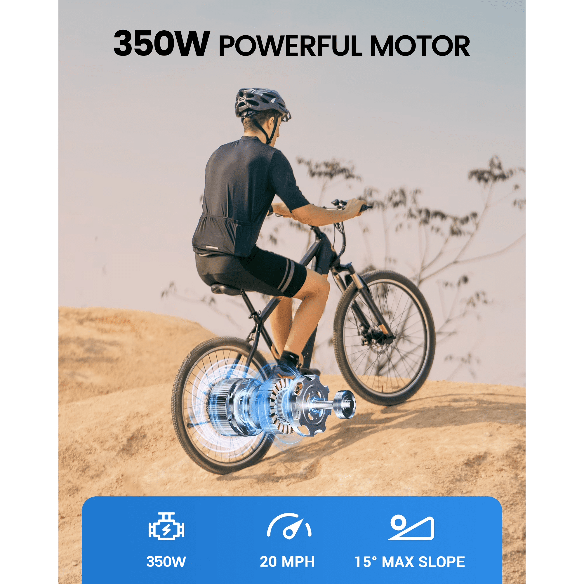 MIHOVER 26*1.95" Electric Bike for Adults 350W 20MPH, 36V Removable Battery Shimano 7-Speed, UL2849 Certified City & Light Off-Road E-Bike with Lock -Black