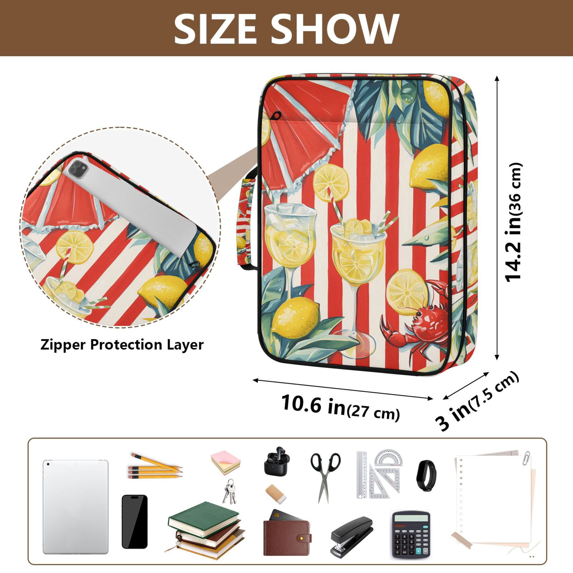 FORMRS Accordion File Folder A4 Size 7-Pocket Expanding Document Organizer Bag with 3 Ring Binder, White Striped Lemon