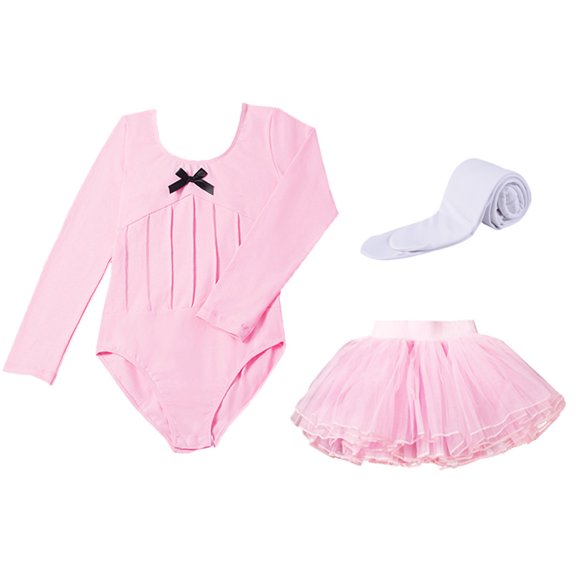 Gyratedream Girls Ballet Leotards with Removable Skirt  Long Sleeve Dance Dress and Tights Combo