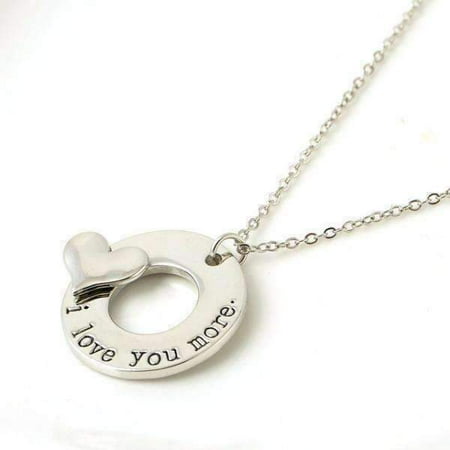 Tinkerbell Heart Charm - CLEARANCE - I Love You More - 3D Heart Stamped Charm Necklace Silver