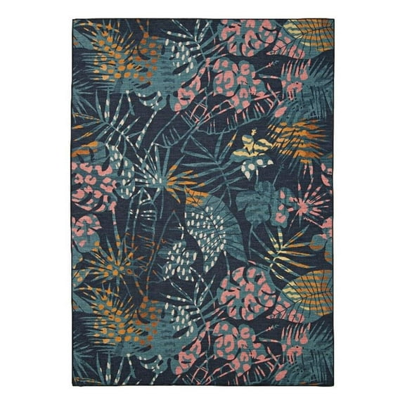 Linon Indoor Outdoor Machine Washable Myrtle Accent 2'x3' Rug in Navy and Gold