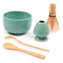 BambooMN Matcha Bowl Set (Includes Bowl, Rest,Tea Whisk, Chasaku, & Tea Spoon) 1 Set Green