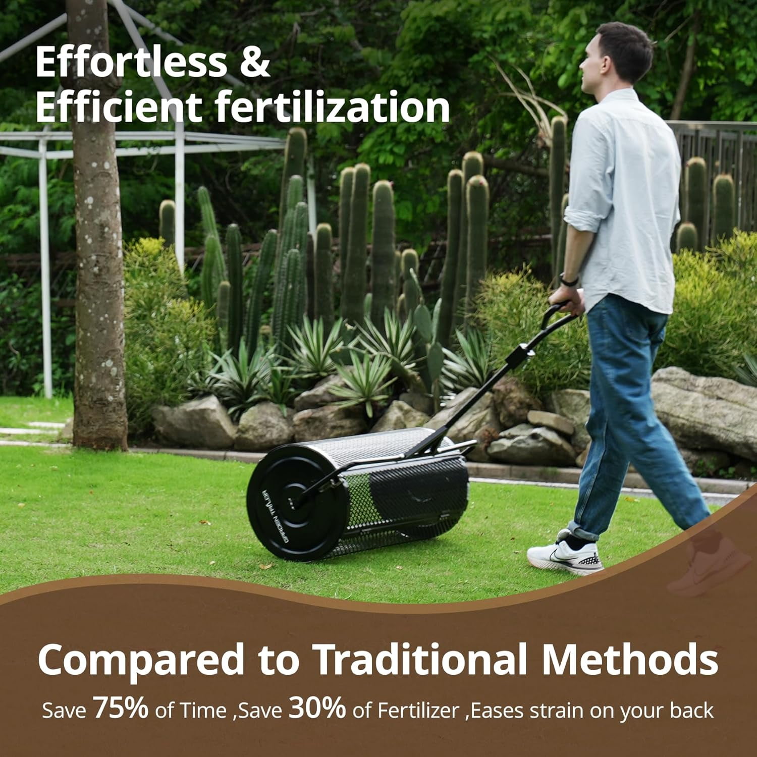 Garden Tailor Compost Spreader 44 Inch Towable Peat Moss Spreader with Installation Accessories, Metal Mesh Roller Lawn Spreader for Top Soil, Manure, Mulch, Top Dressing - Garden spreaders for lawns