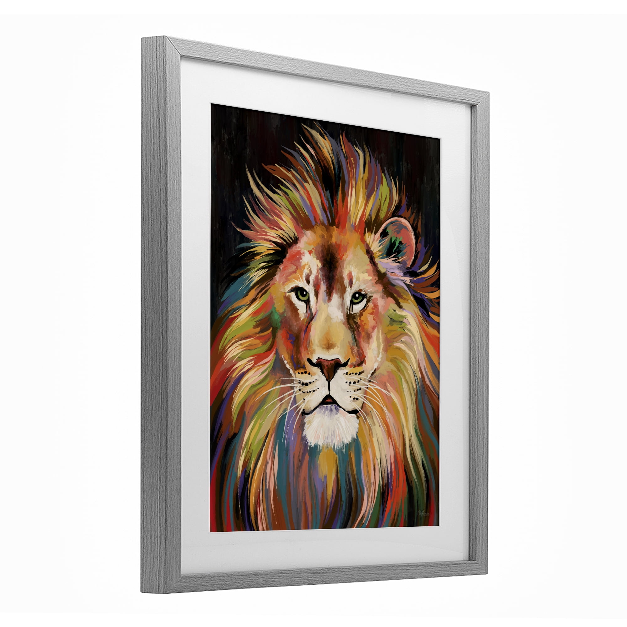 Stupell Industries Vibrant Majestic Rainbow Lion Gray Framed Print Under Glass, design by Cat Thurman Designs